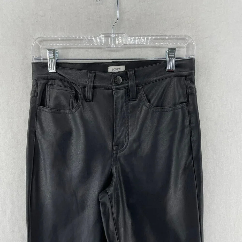 J Crew Pants Womens 25 Black Kate Faux Leather Straight Leg Soft Stretch Button - Picture 6 of 10